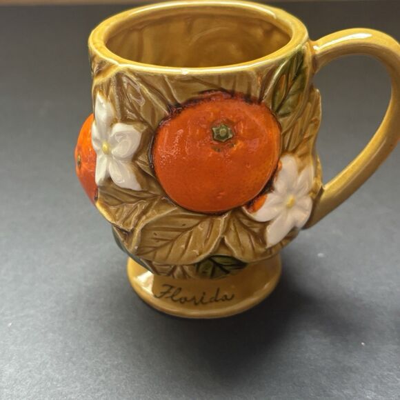 Vintage Florida Orange Blossom Souvenir Mugs Set 2 Japan Citrus Glazed Rare - Picture 2 of 13